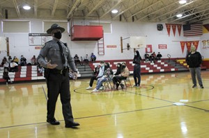 Trooper Greg Scalley of the Ohio State Highway Patrol Wintersville Post addressed teens at Indian Cr